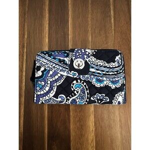 VERA BRADLEY Iconic RFID Turnlock Zip Around Wallet - Deep Night Paisley - NWT